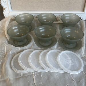 Set of 6 Vintage Tupperware Smoke Gray Dessert Parfait Cups with Lids
